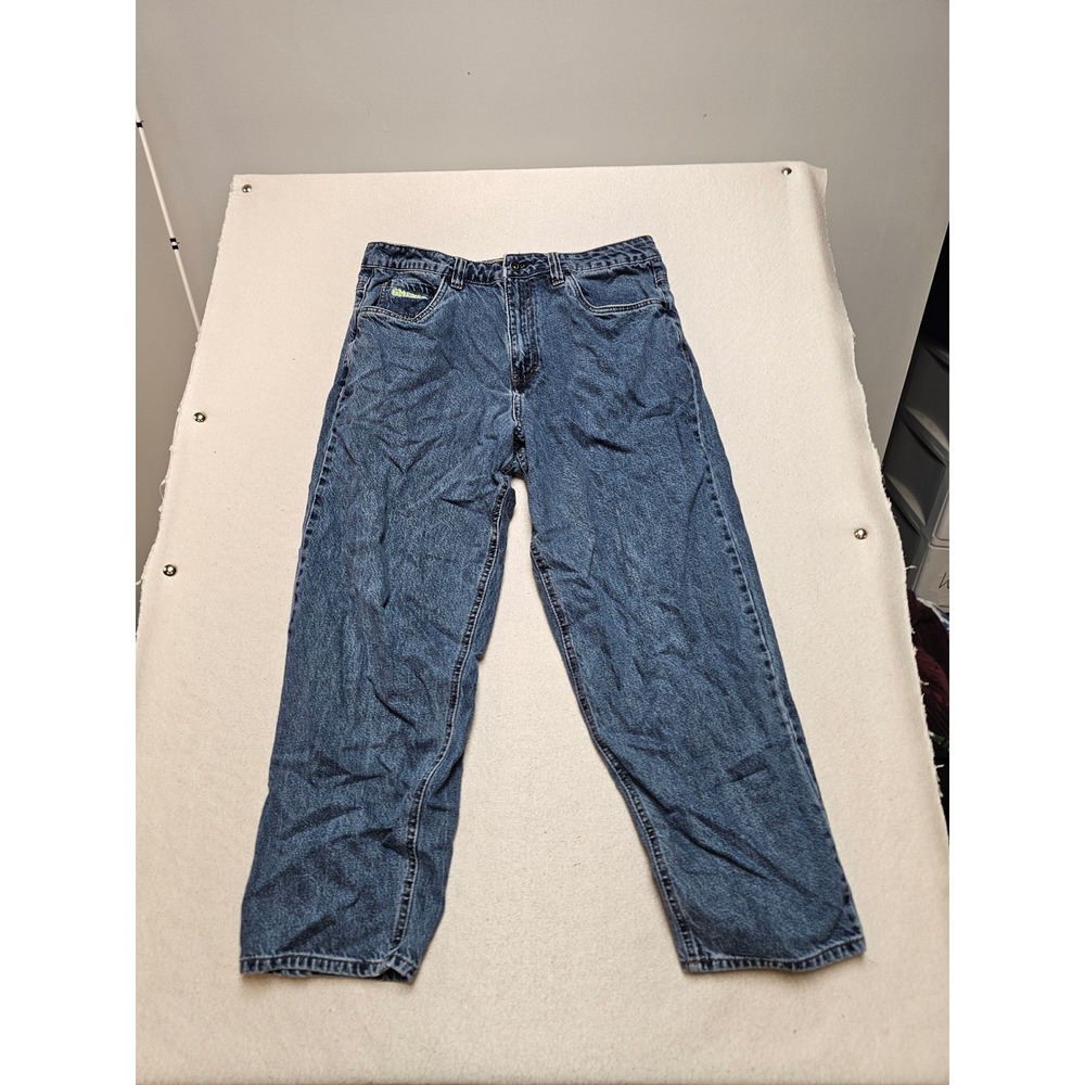 Empyre Loose Fit Skate Jeans Mens 33 Blue Denim Embroidered Baggy Streetwear